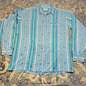 Obey Blue and White Striped Button-Down Shirt